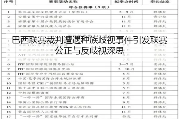 巴西联赛裁判遭遇种族歧视事件引发联赛公正与反歧视深思